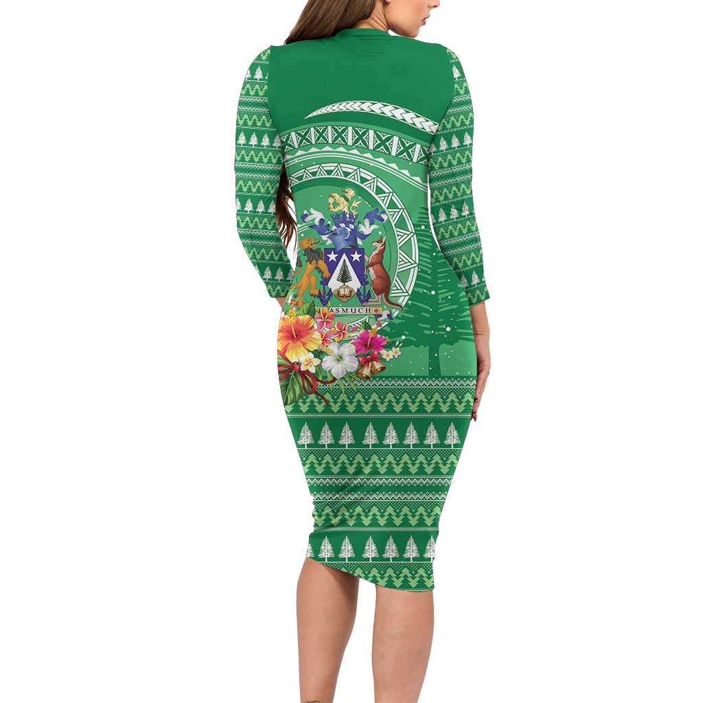 Norfolk Island Pine Tree Christmas Family Matching Long Sleeve Bodycon Dress and Hawaiian Shirt Coat of Arm and Polynesian Pattern LT9 - Polynesian Pride
