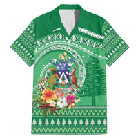 Norfolk Island Pine Tree Christmas Family Matching Mermaid Dress and Hawaiian Shirt Coat of Arm and Polynesian Pattern LT9 Dad's Shirt - Short Sleeve Green - Polynesian Pride