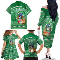 Norfolk Island Pine Tree Christmas Family Matching Off The Shoulder Long Sleeve Dress and Hawaiian Shirt Coat of Arm and Polynesian Pattern LT9 - Polynesian Pride
