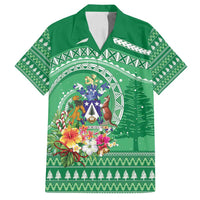 Norfolk Island Pine Tree Christmas Family Matching Off Shoulder Maxi Dress and Hawaiian Shirt Coat of Arm and Polynesian Pattern LT9 Dad's Shirt - Short Sleeve Green - Polynesian Pride