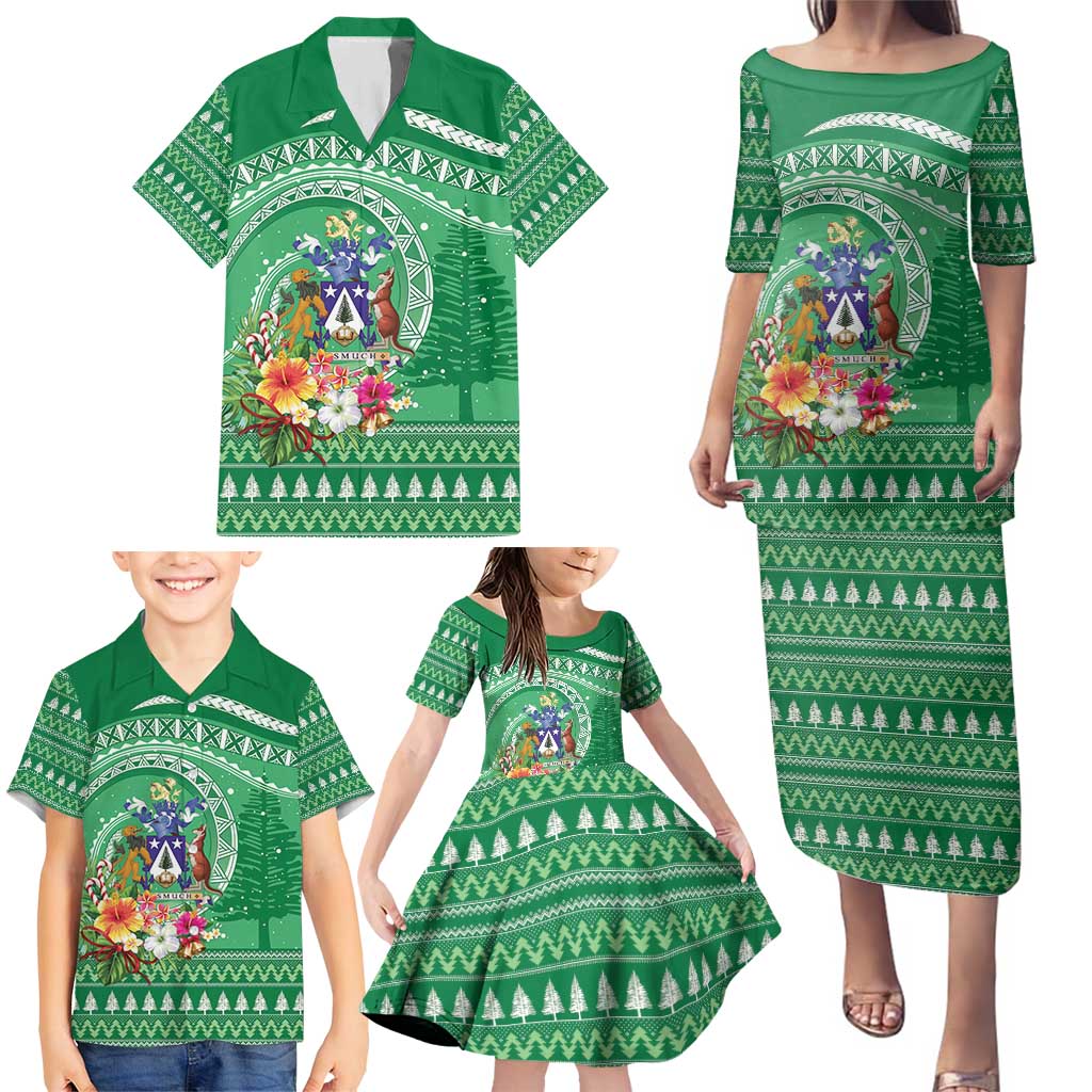 Norfolk Island Pine Tree Christmas Family Matching Puletasi and Hawaiian Shirt Coat of Arm and Polynesian Pattern LT9 - Polynesian Pride