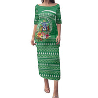Norfolk Island Pine Tree Christmas Family Matching Puletasi and Hawaiian Shirt Coat of Arm and Polynesian Pattern LT9 Mom's Dress Green - Polynesian Pride