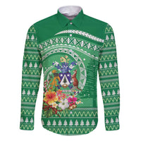 Norfolk Island Pine Tree Christmas Family Matching Short Sleeve Bodycon Dress and Hawaiian Shirt Coat of Arm and Polynesian Pattern LT9 Dad's Shirt - Long Sleeve Green - Polynesian Pride