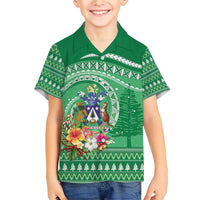 Norfolk Island Pine Tree Christmas Family Matching Short Sleeve Bodycon Dress and Hawaiian Shirt Coat of Arm and Polynesian Pattern LT9 Son's Shirt Green - Polynesian Pride