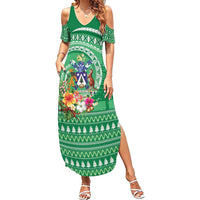 Norfolk Island Pine Tree Christmas Family Matching Summer Maxi Dress and Hawaiian Shirt Coat of Arm and Polynesian Pattern LT9 Mom's Dress Green - Polynesian Pride