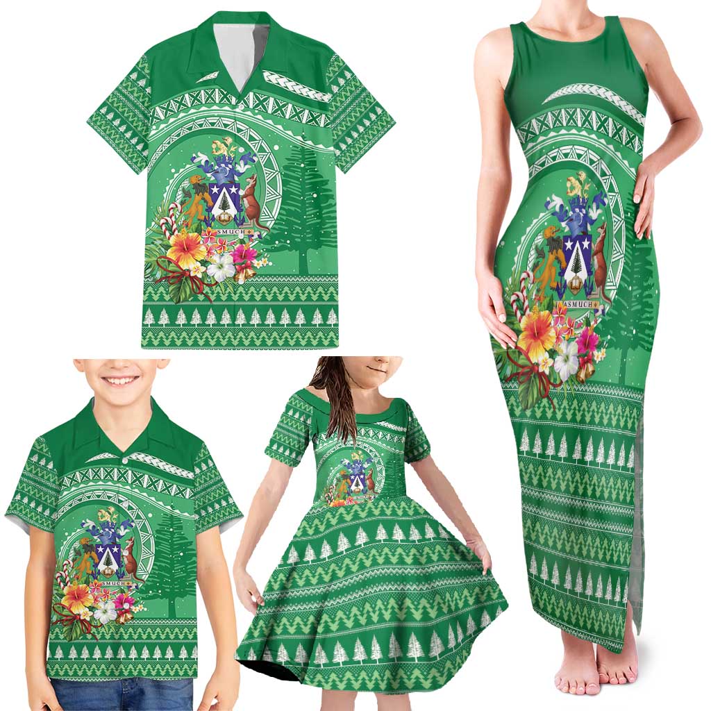 Norfolk Island Pine Tree Christmas Family Matching Tank Maxi Dress and Hawaiian Shirt Coat of Arm and Polynesian Pattern LT9 - Polynesian Pride