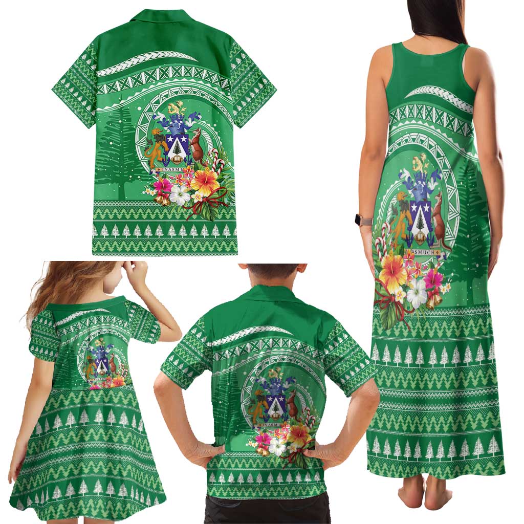 Norfolk Island Pine Tree Christmas Family Matching Tank Maxi Dress and Hawaiian Shirt Coat of Arm and Polynesian Pattern LT9 - Polynesian Pride