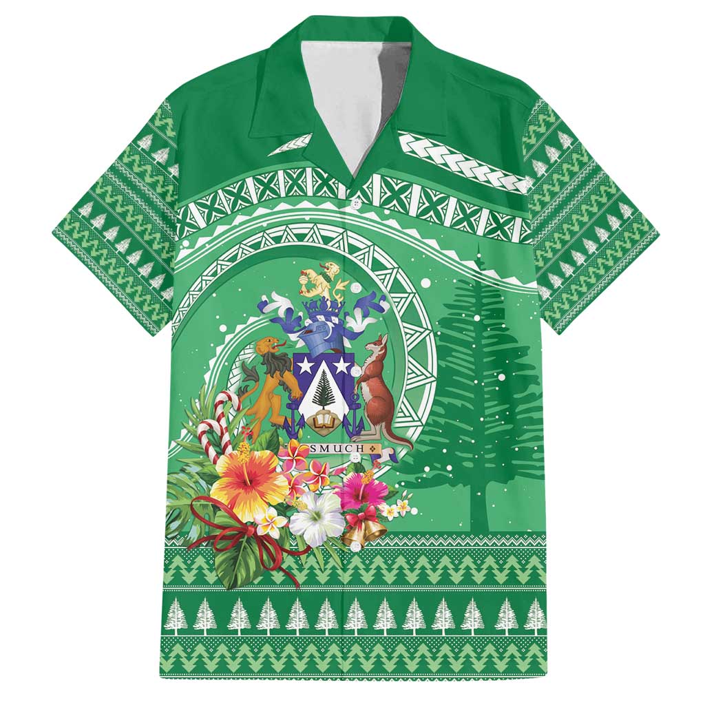 Norfolk Island Pine Tree Christmas Family Matching Tank Maxi Dress and Hawaiian Shirt Coat of Arm and Polynesian Pattern LT9 Dad's Shirt - Short Sleeve Green - Polynesian Pride
