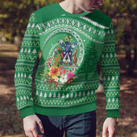 Norfolk Islands Pine Tree Christmas Ugly Christmas Sweater Coat of Arm and Polynesian Pattern