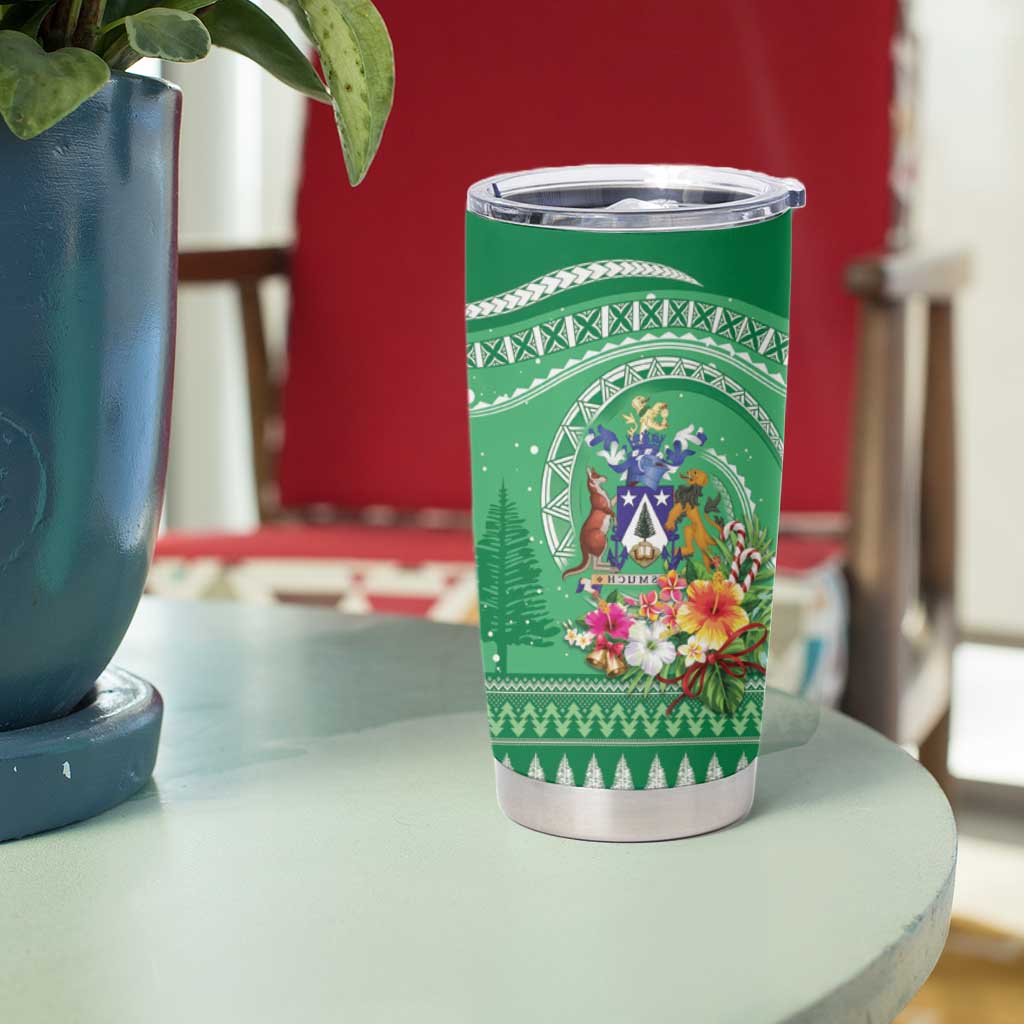 Norfolk Island Pine Tree Christmas Tumbler Cup Coat of Arm and Polynesian Pattern