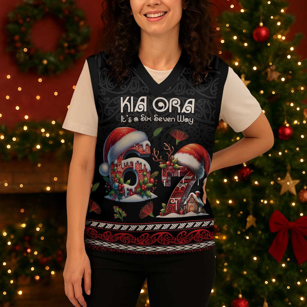 Aotearoa Six Seven Personalized Christmas Knitted V-Neck Vest New Zealand Funny Christmas LT9 - Polynesian Pride