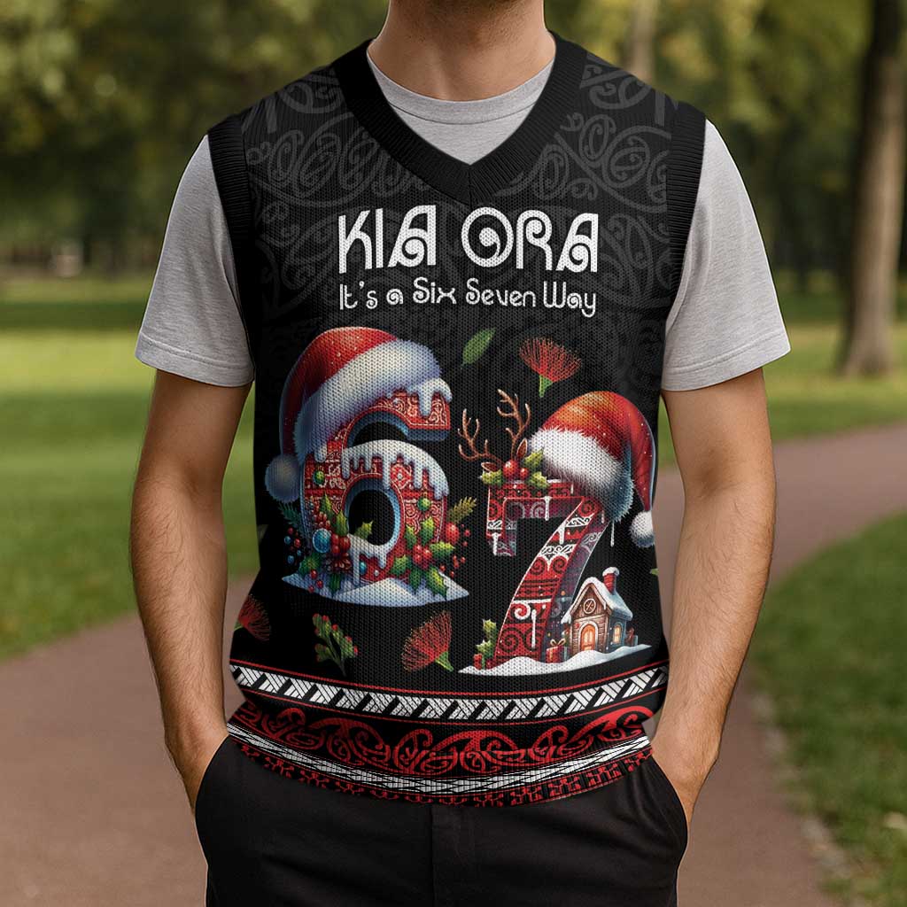 Aotearoa Six Seven Personalized Christmas Knitted V-Neck Vest New Zealand Funny Christmas LT9 - Polynesian Pride