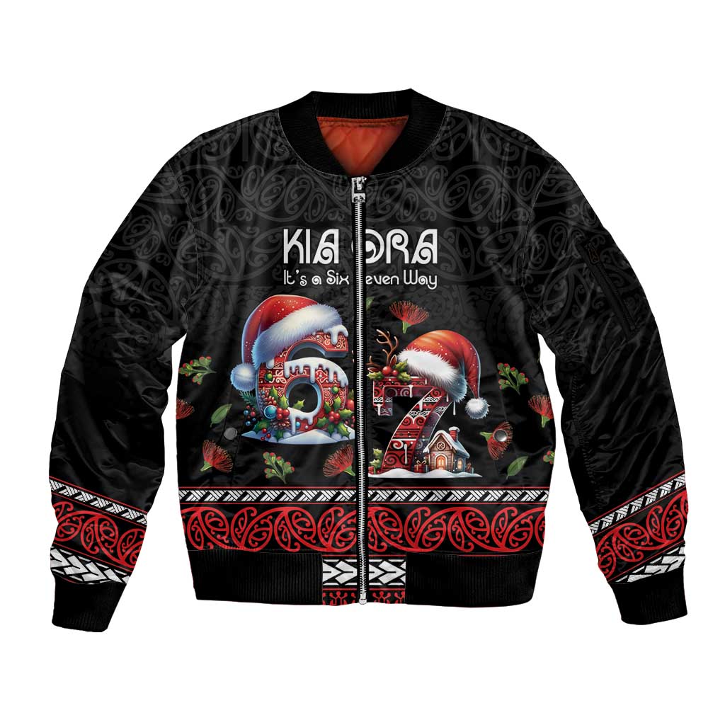 Aotearoa Six Seven Personalized Sleeve Zip Bomber Jacket New Zealand Funny Christmas - Polynesian Pride