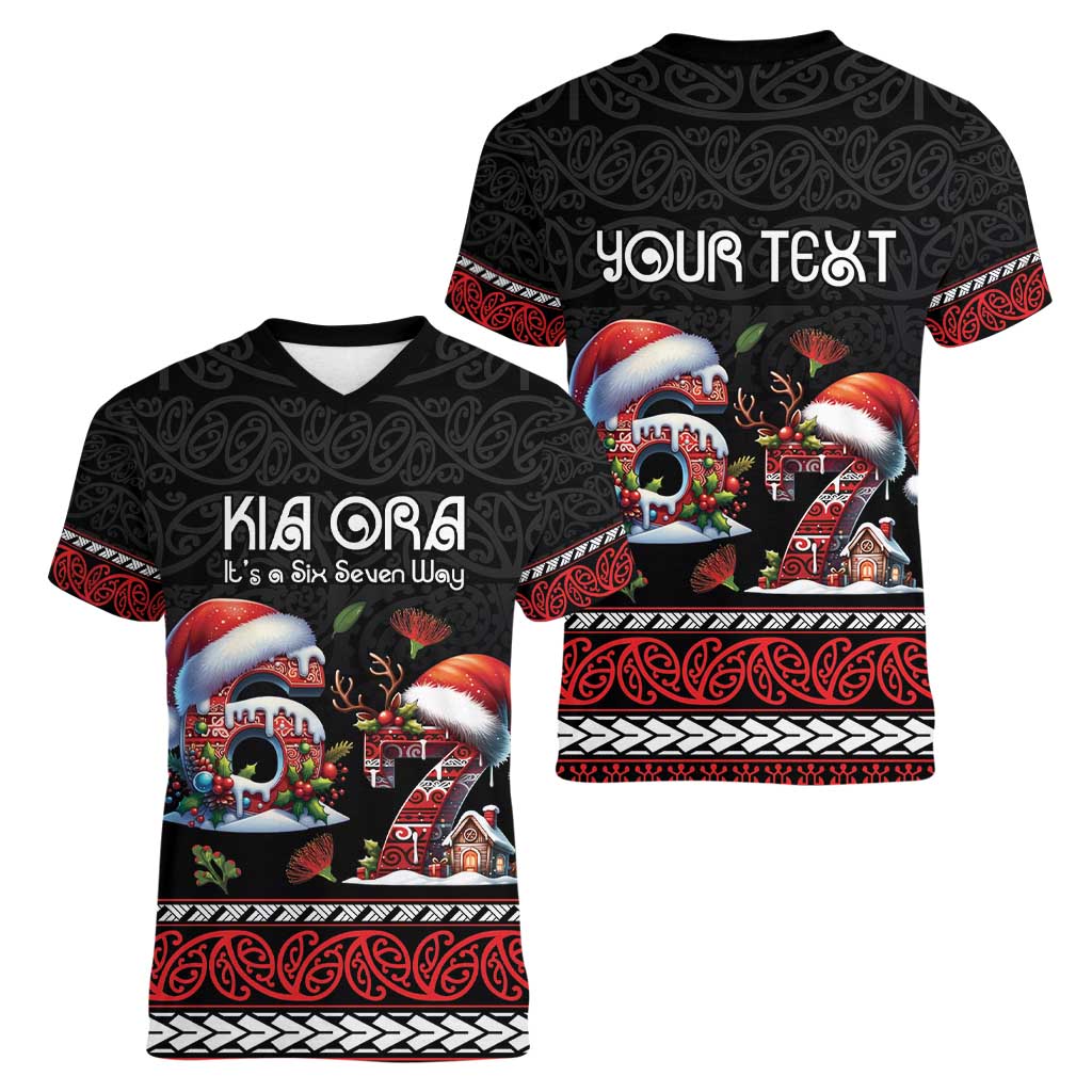 Aotearoa Six Seven Personalized Women V-Neck T-Shirt New Zealand Funny Christmas LT9 - Polynesian Pride