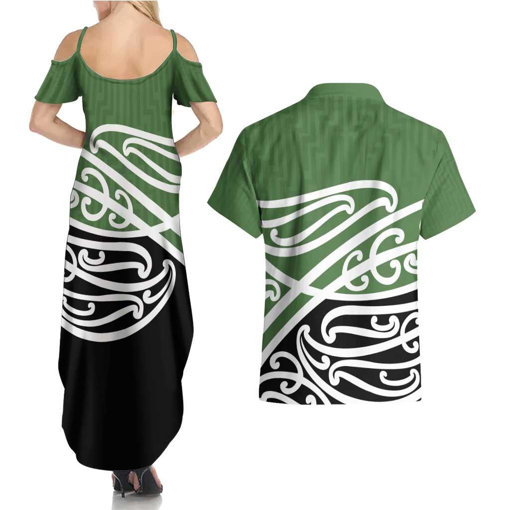 Green Fern New Zealand Kowhai Ngutukak Couples Matching Summer Maxi Dress and Hawaiian Shirt LT9 - Polynesian Pride