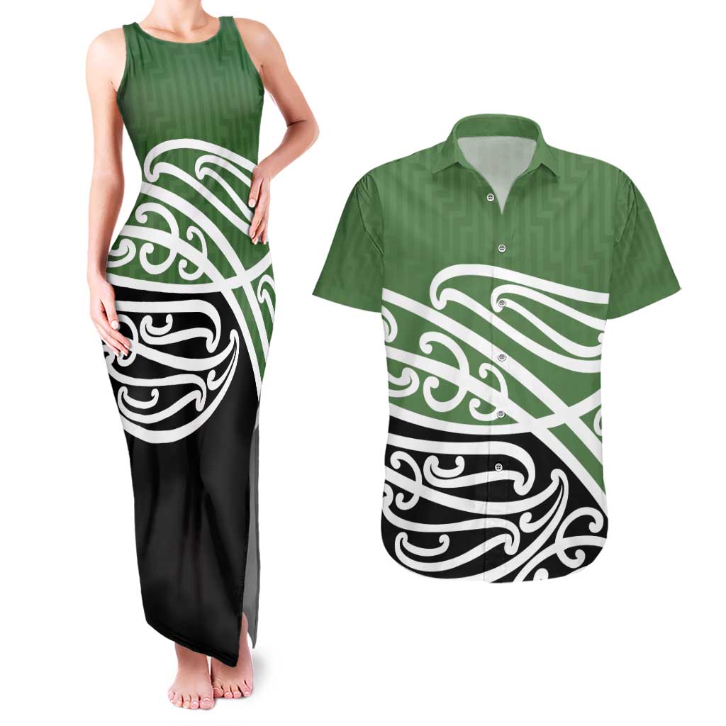 Green Fern New Zealand Kowhai Ngutukak Couples Matching Tank Maxi Dress and Hawaiian Shirt LT9 Green - Polynesian Pride
