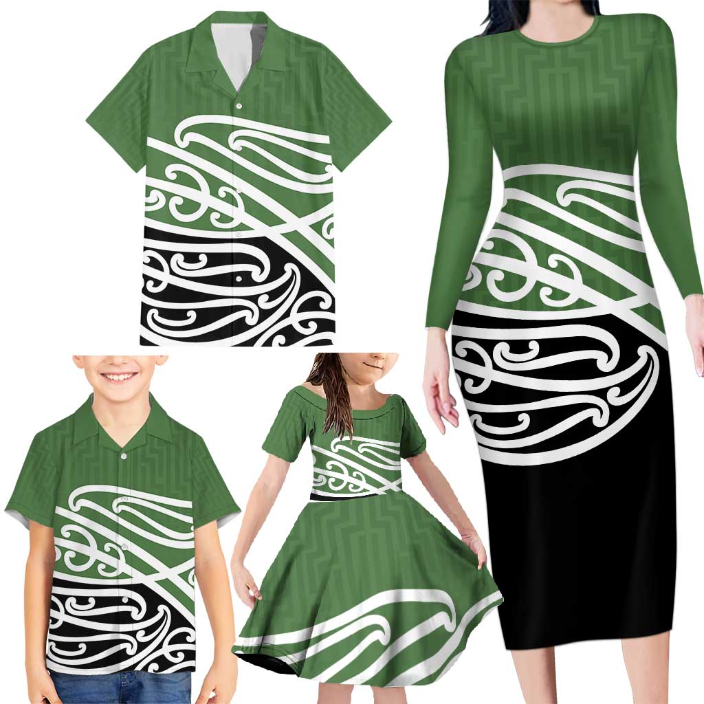 Green Fern New Zealand Kowhai Ngutukak Family Matching Long Sleeve Bodycon Dress and Hawaiian Shirt LT9 - Polynesian Pride