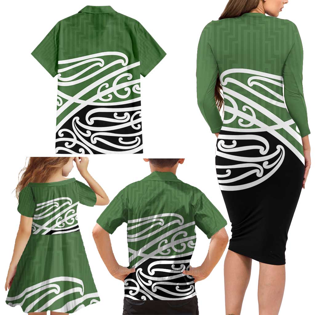Green Fern New Zealand Kowhai Ngutukak Family Matching Long Sleeve Bodycon Dress and Hawaiian Shirt LT9 - Polynesian Pride