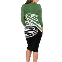 Green Fern New Zealand Kowhai Ngutukak Family Matching Long Sleeve Bodycon Dress and Hawaiian Shirt LT9 - Polynesian Pride