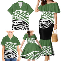 Green Fern New Zealand Kowhai Ngutukak Family Matching Mermaid Dress and Hawaiian Shirt LT9 - Polynesian Pride