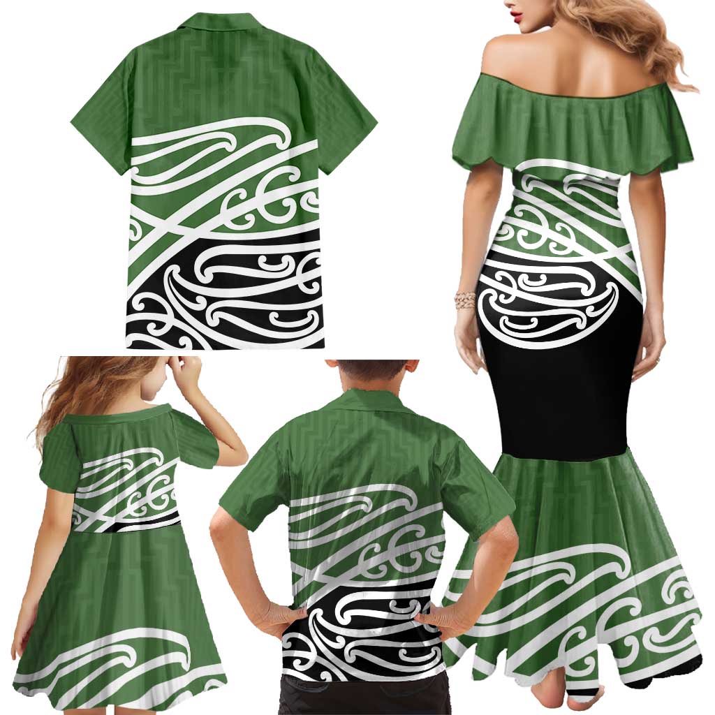 Green Fern New Zealand Kowhai Ngutukak Family Matching Mermaid Dress and Hawaiian Shirt LT9 - Polynesian Pride
