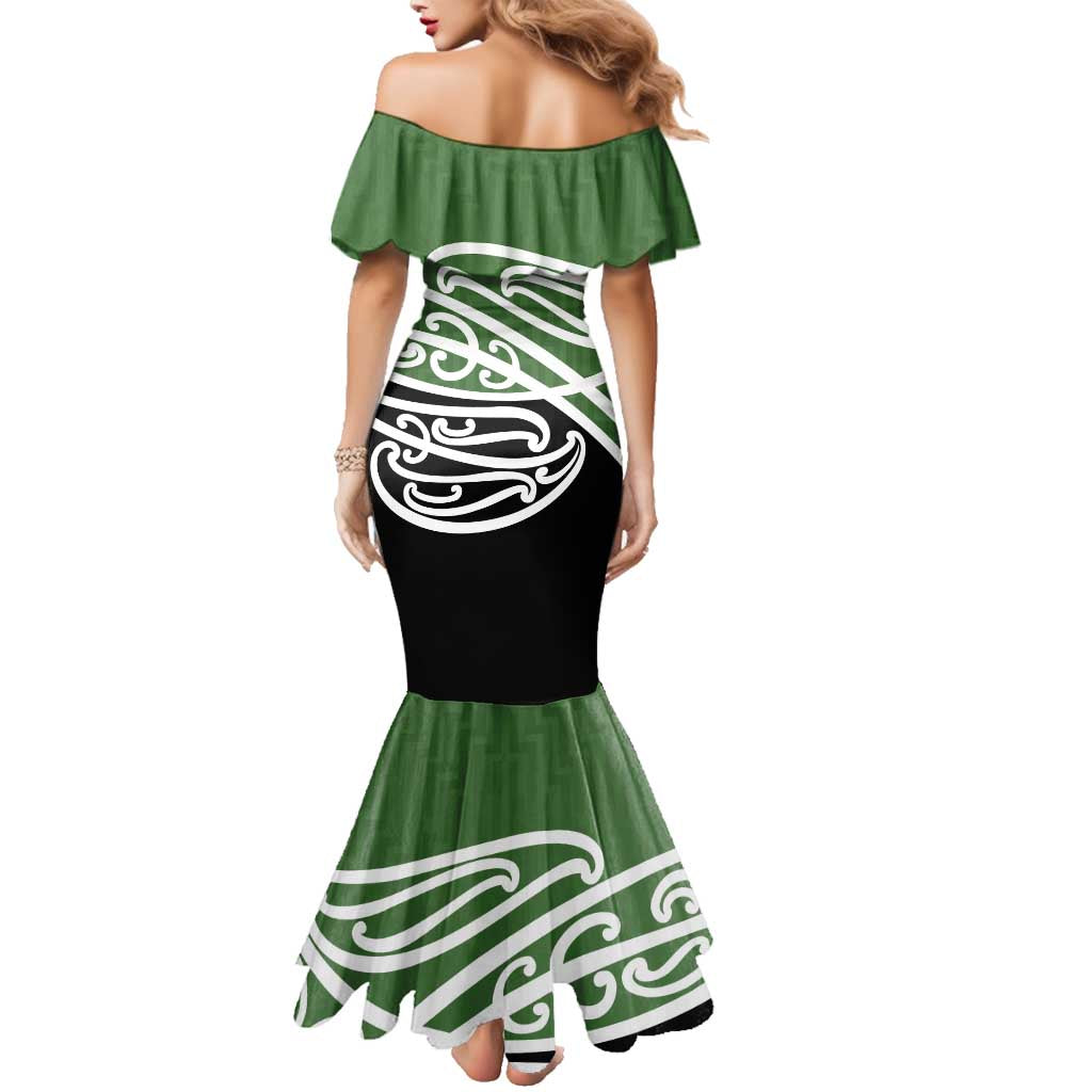 Green Fern New Zealand Kowhai Ngutukak Family Matching Mermaid Dress and Hawaiian Shirt LT9 - Polynesian Pride