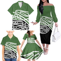 Green Fern New Zealand Kowhai Ngutukak Family Matching Off The Shoulder Long Sleeve Dress and Hawaiian Shirt LT9 - Polynesian Pride