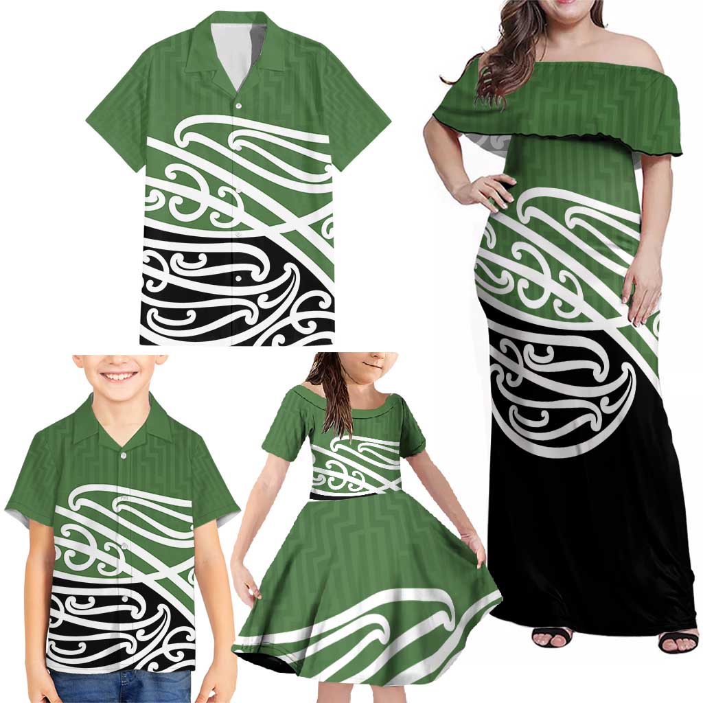 Green Fern New Zealand Kowhai Ngutukak Family Matching Off Shoulder Maxi Dress and Hawaiian Shirt LT9 - Polynesian Pride