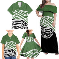 Green Fern New Zealand Kowhai Ngutukak Family Matching Off Shoulder Maxi Dress and Hawaiian Shirt LT9 - Polynesian Pride