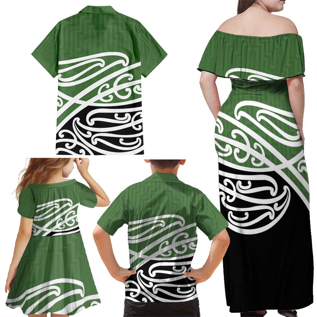Green Fern New Zealand Kowhai Ngutukak Family Matching Off Shoulder Maxi Dress and Hawaiian Shirt LT9 - Polynesian Pride