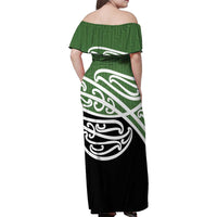 Green Fern New Zealand Kowhai Ngutukak Family Matching Off Shoulder Maxi Dress and Hawaiian Shirt LT9 - Polynesian Pride