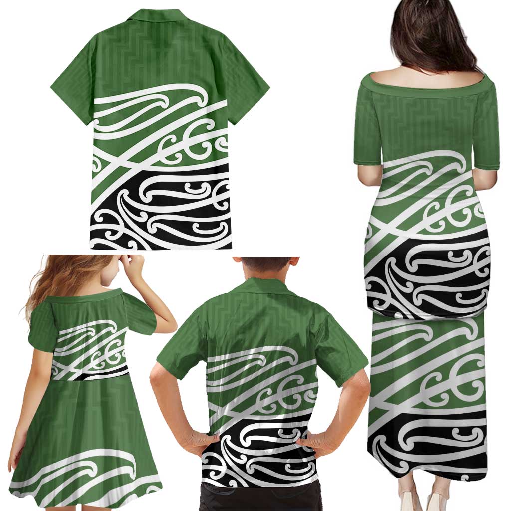 Green Fern New Zealand Kowhai Ngutukak Family Matching Puletasi and Hawaiian Shirt LT9 - Polynesian Pride