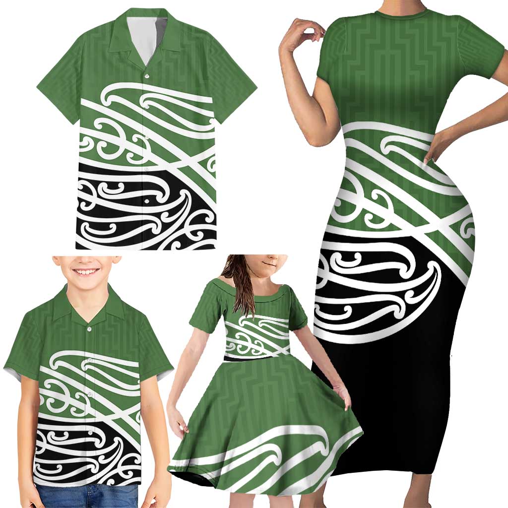 Green Fern New Zealand Kowhai Ngutukak Family Matching Short Sleeve Bodycon Dress and Hawaiian Shirt LT9 - Polynesian Pride