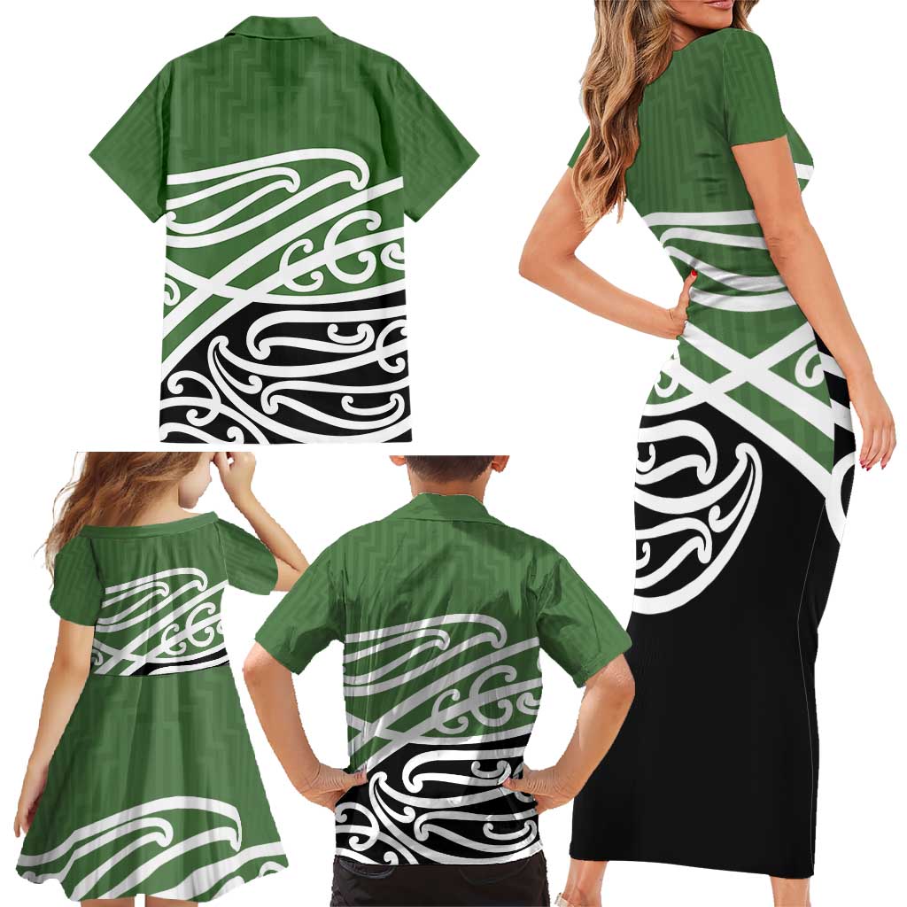 Green Fern New Zealand Kowhai Ngutukak Family Matching Short Sleeve Bodycon Dress and Hawaiian Shirt LT9 - Polynesian Pride