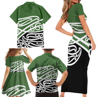 Green Fern New Zealand Kowhai Ngutukak Family Matching Short Sleeve Bodycon Dress and Hawaiian Shirt LT9 - Polynesian Pride