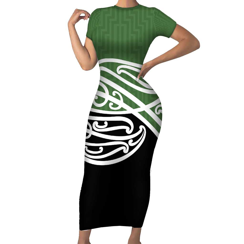 Green Fern New Zealand Kowhai Ngutukak Family Matching Short Sleeve Bodycon Dress and Hawaiian Shirt LT9 Mom's Dress Green - Polynesian Pride