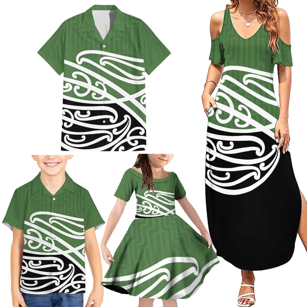 Green Fern New Zealand Kowhai Ngutukak Family Matching Summer Maxi Dress and Hawaiian Shirt LT9 - Polynesian Pride