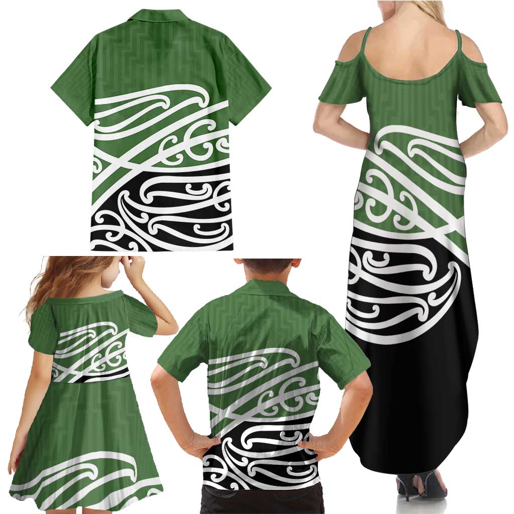 Green Fern New Zealand Kowhai Ngutukak Family Matching Summer Maxi Dress and Hawaiian Shirt LT9 - Polynesian Pride