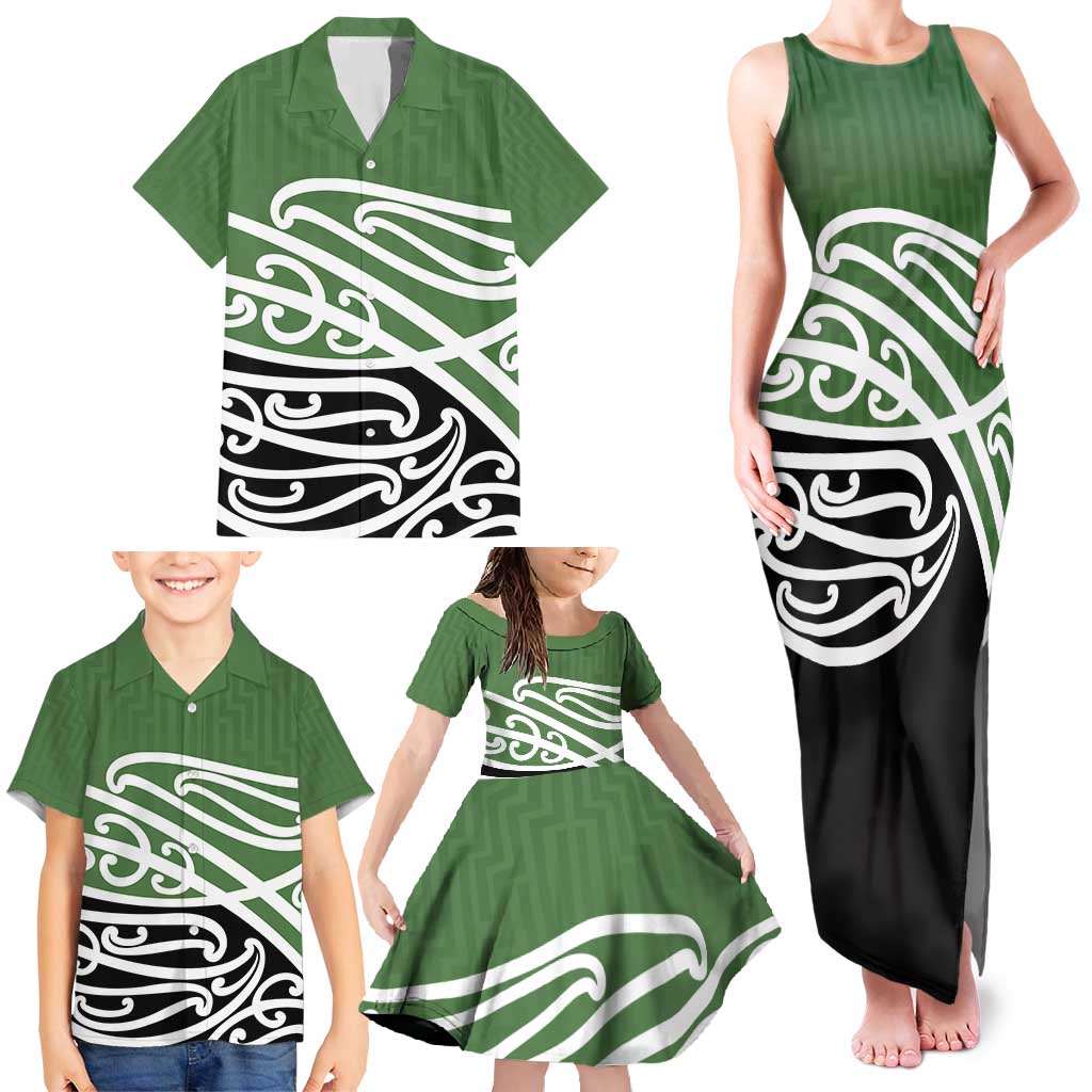 Green Fern New Zealand Kowhai Ngutukak Family Matching Tank Maxi Dress and Hawaiian Shirt LT9 - Polynesian Pride