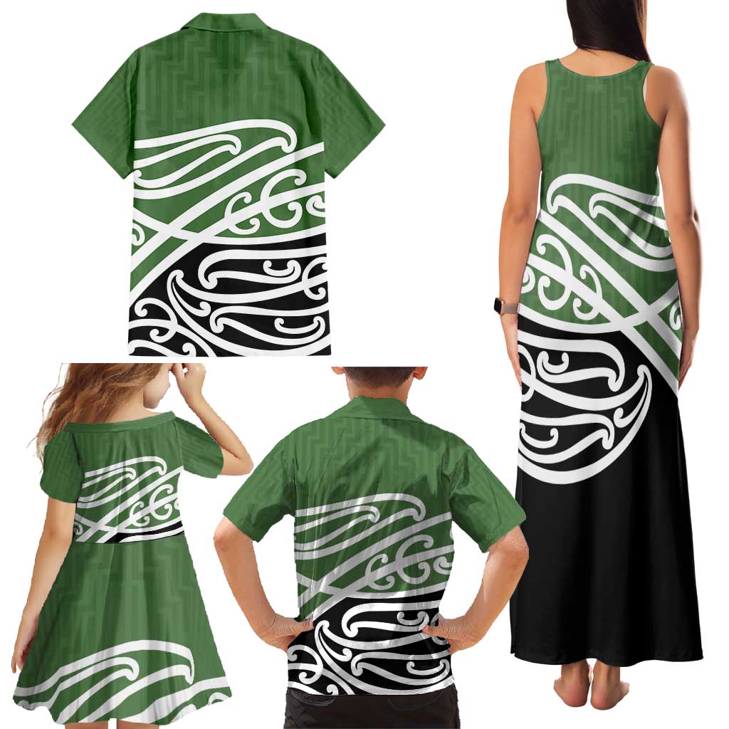 Green Fern New Zealand Kowhai Ngutukak Family Matching Tank Maxi Dress and Hawaiian Shirt LT9 - Polynesian Pride