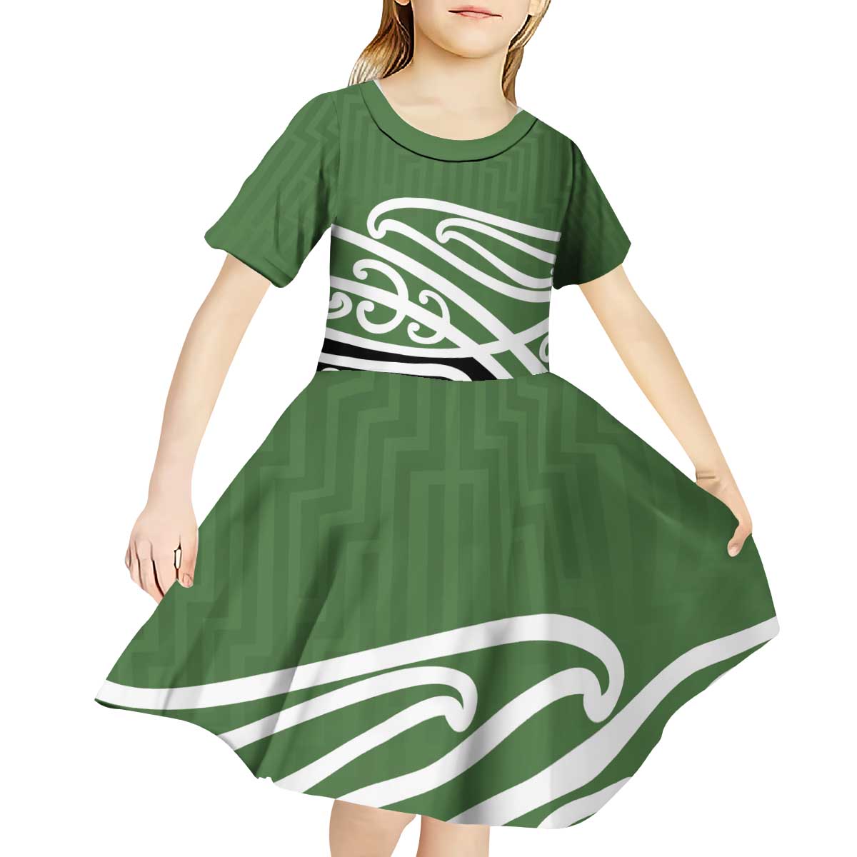Green Fern New Zealand Kowhai Ngutukak Kid Short Sleeve Dress LT9 - Polynesian Pride