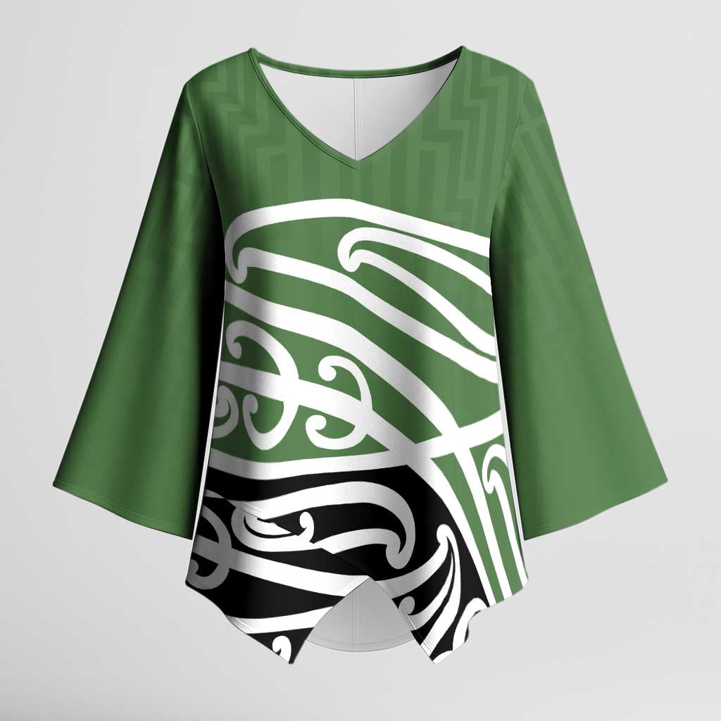 Green Fern New Zealand Kowhai Ngutukak Kimono Sleeve Blouse LT9 Female Green - Polynesian Pride
