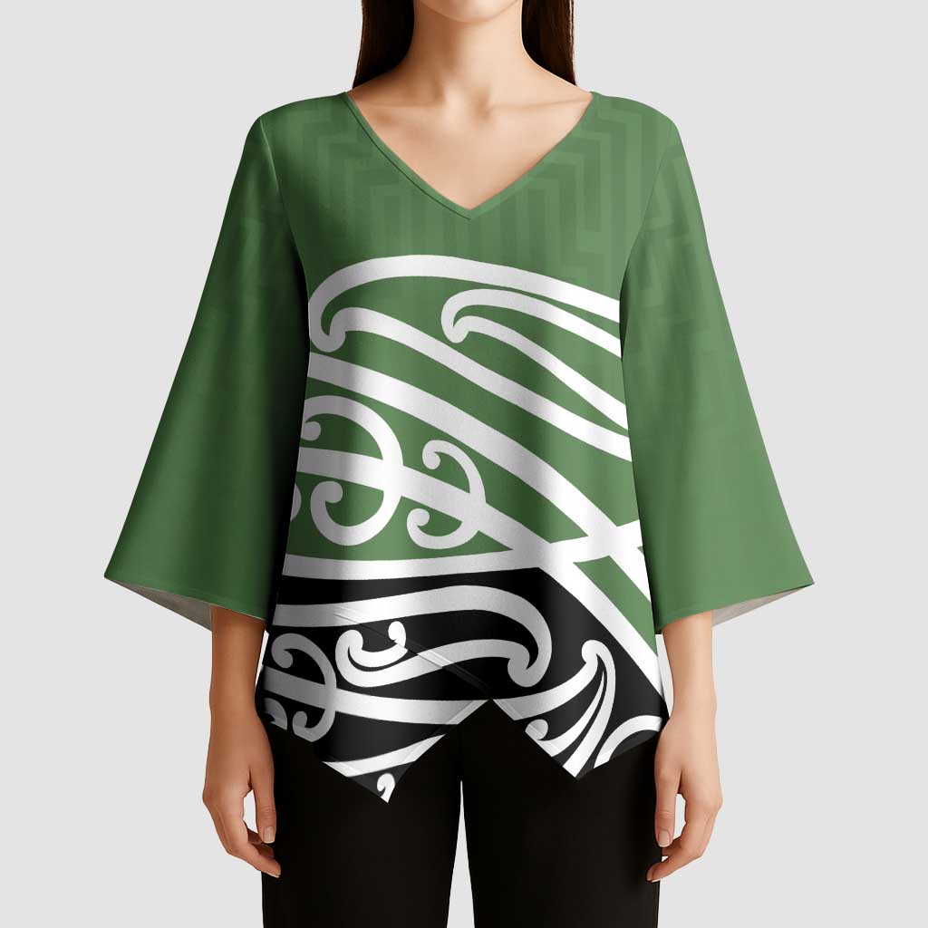 Green Fern New Zealand Kowhai Ngutukak Kimono Sleeve Blouse LT9 - Polynesian Pride