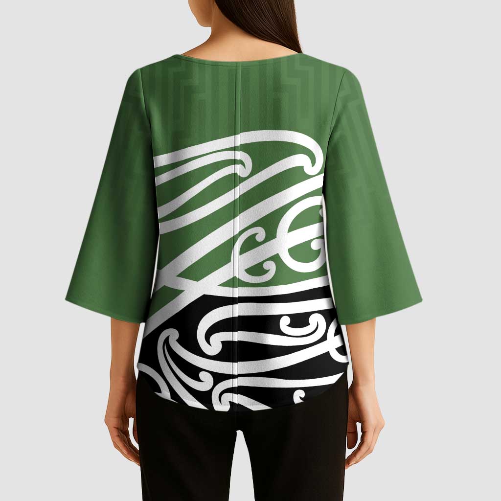 Green Fern New Zealand Kowhai Ngutukak Kimono Sleeve Blouse LT9 - Polynesian Pride