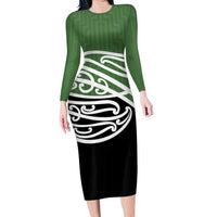 Green Fern New Zealand Kowhai Ngutukak Long Sleeve Bodycon Dress LT9 Long Dress Green - Polynesian Pride