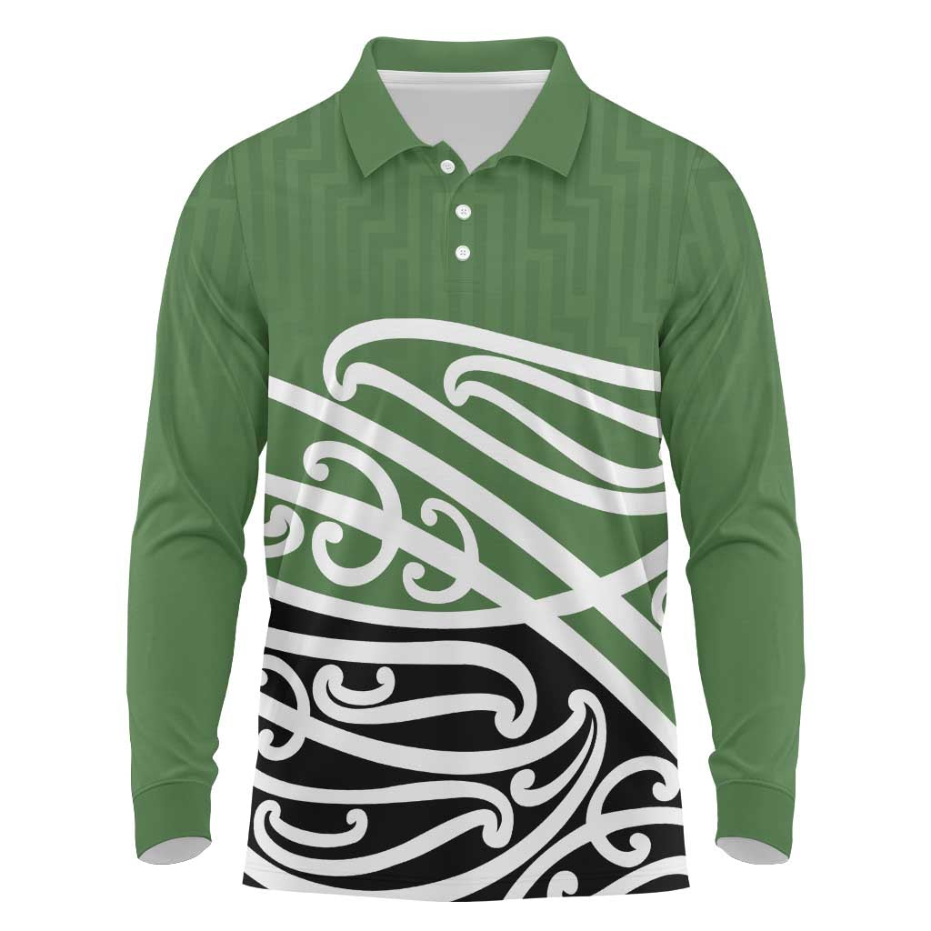Green Fern New Zealand Kowhai Ngutukak Long Sleeve Polo Shirt LT9 Green - Polynesian Pride
