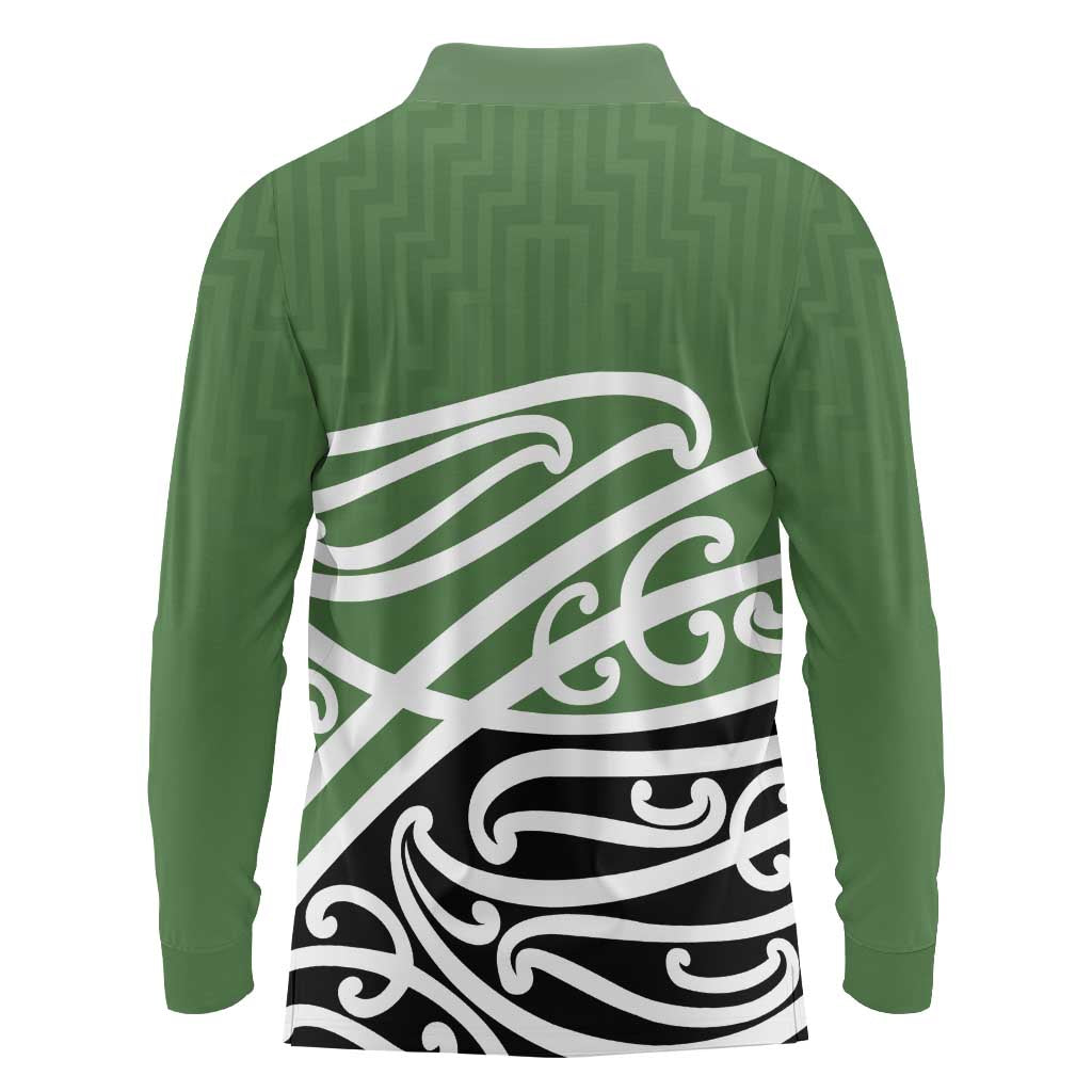 Green Fern New Zealand Kowhai Ngutukak Long Sleeve Polo Shirt LT9 - Polynesian Pride