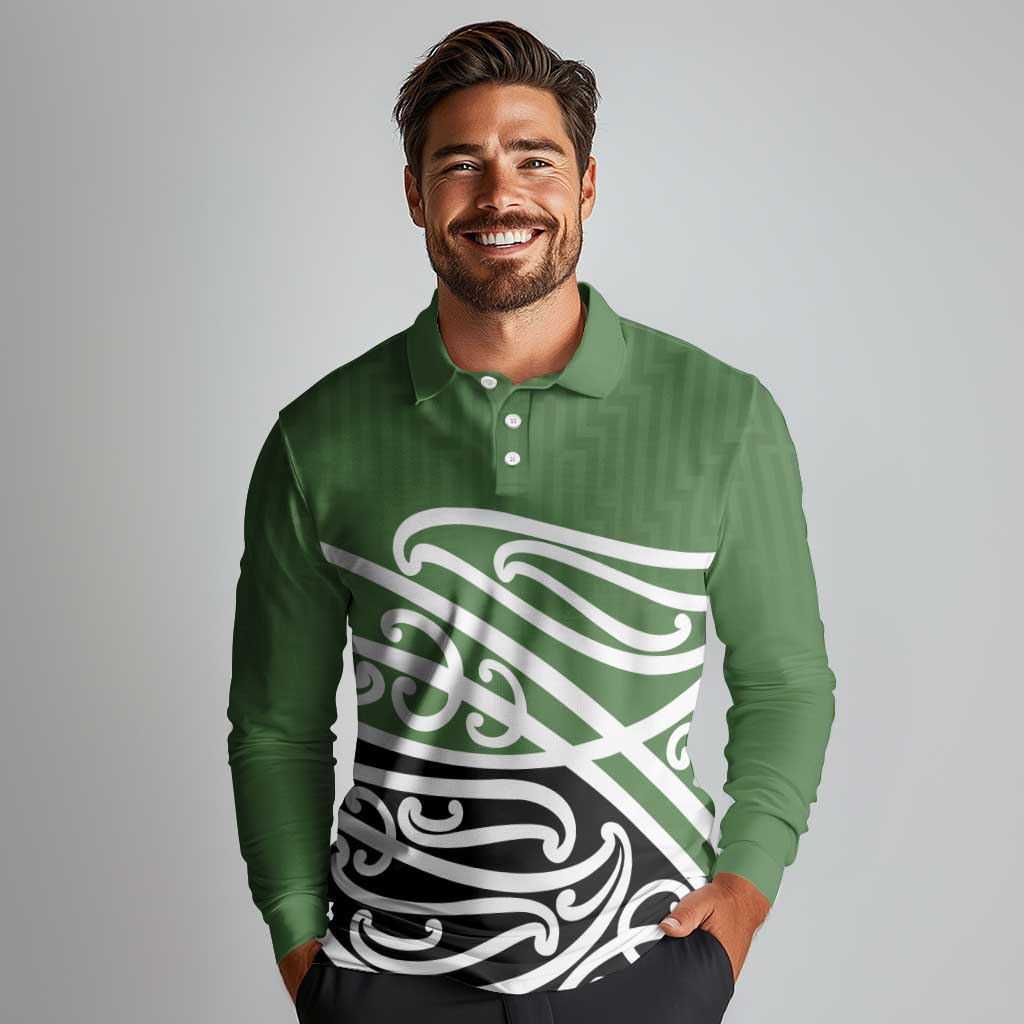Green Fern New Zealand Kowhai Ngutukak Long Sleeve Polo Shirt LT9 - Polynesian Pride