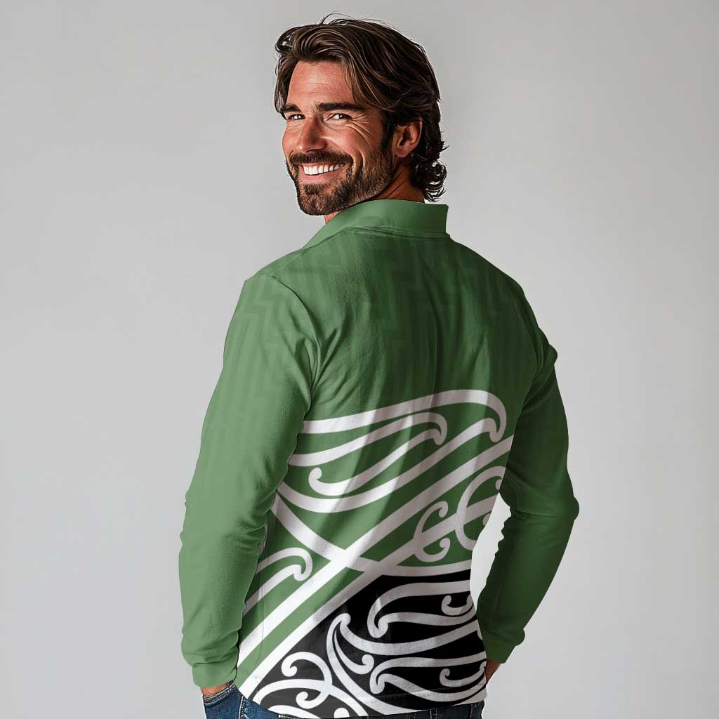 Green Fern New Zealand Kowhai Ngutukak Long Sleeve Polo Shirt LT9 - Polynesian Pride