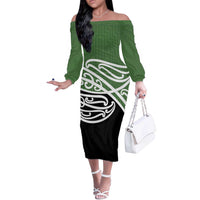 Green Fern New Zealand Kowhai Ngutukak Off The Shoulder Long Sleeve Dress LT9 Women Green - Polynesian Pride